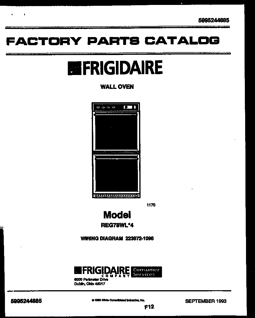 Frigidaire REG78WL4 cover page- text only diagram