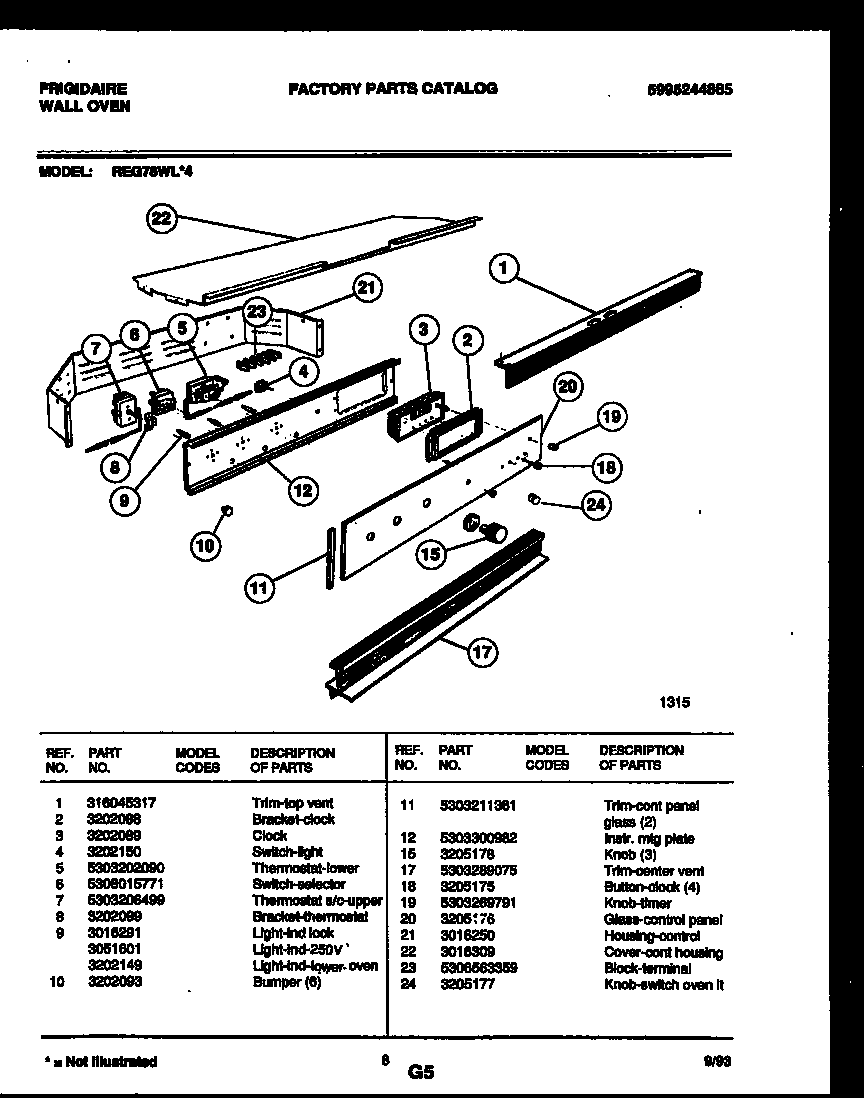 Frigidaire REG78WL4 control panel diagram