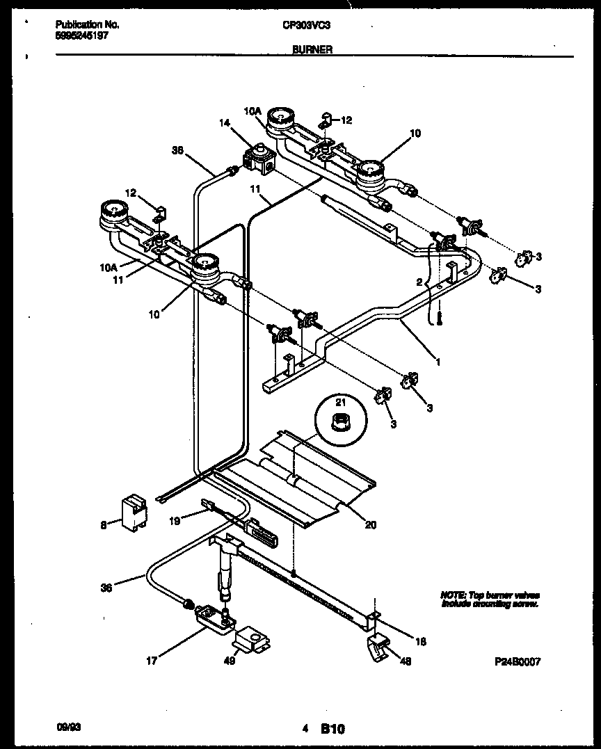 Tappan CP303VC3W1 burner, manifold and gas control diagram