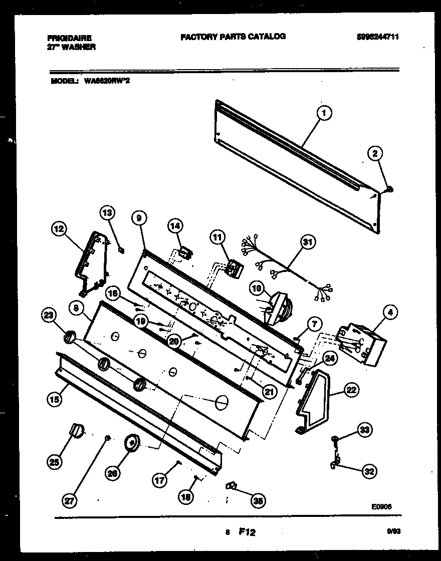 Frigidaire WA6620RW2 console and control parts diagram