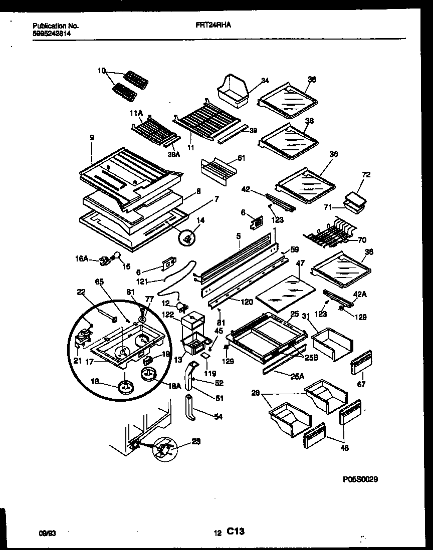 Frigidaire FRT24RHAD1 shelves and supports diagram
