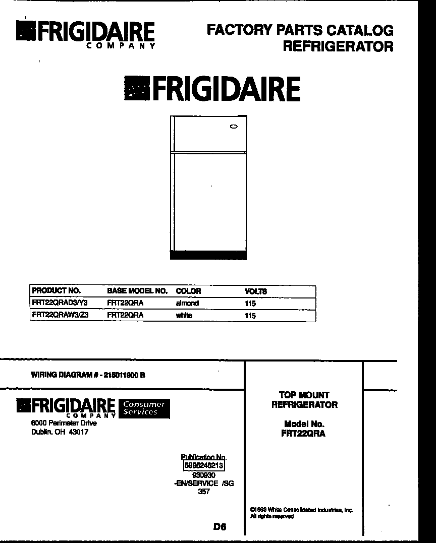 Frigidaire FRT22QRAW3 cover diagram