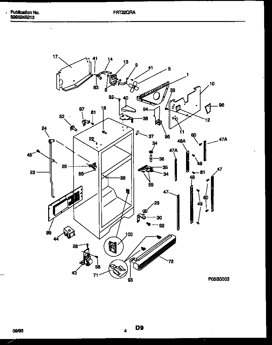 Frigidaire FRT22QRAW3 cabinet parts diagram