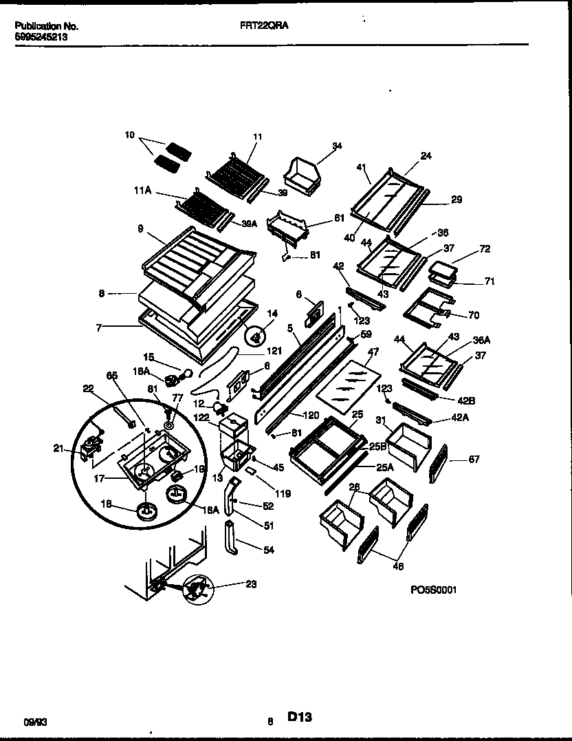 Frigidaire FRT22QRAW3 shelves and supports diagram