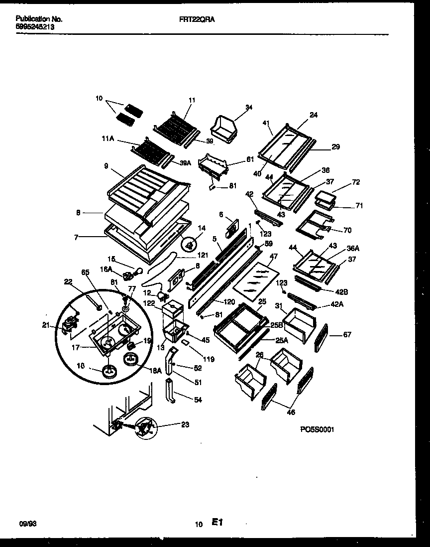 Frigidaire FRT22QRAW3 shelves and supports diagram
