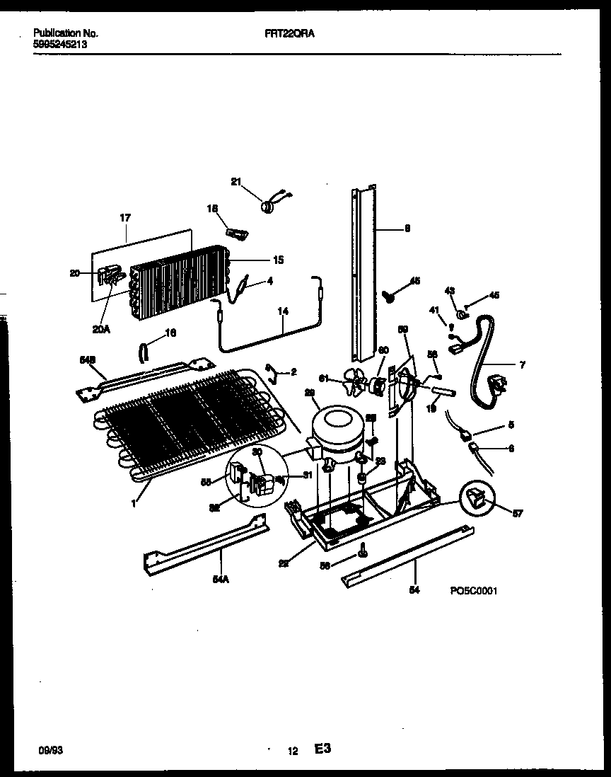 Frigidaire FRT22QRAW3 system and automatic defrost parts diagram