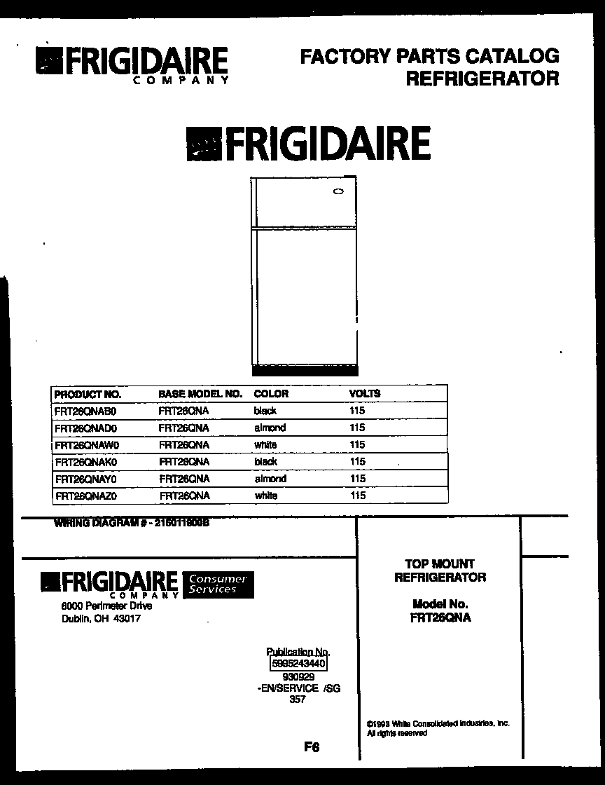 Frigidaire FRT26QNAZ0 cover diagram