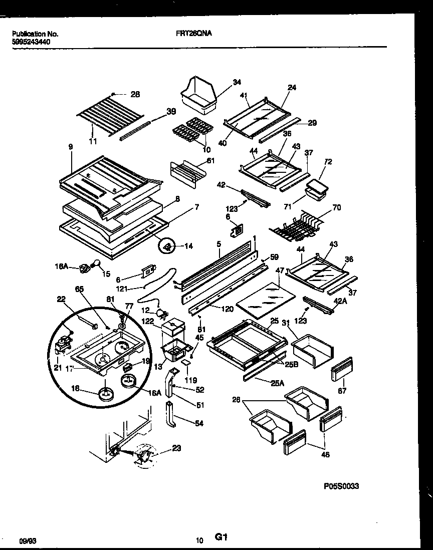 Frigidaire FRT26QNAZ0 shelves and supports diagram