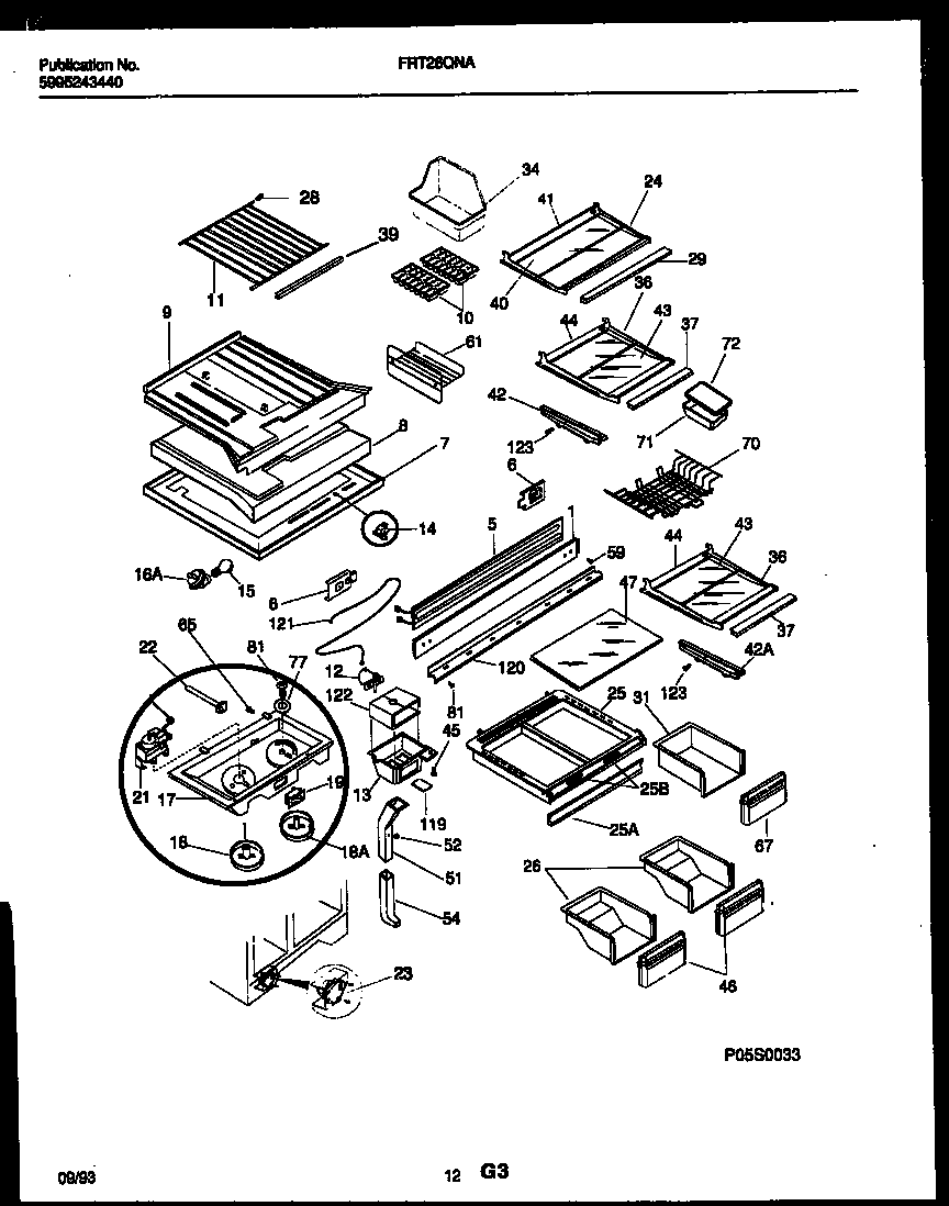 Frigidaire FRT26QNAZ0 shelves and supports diagram