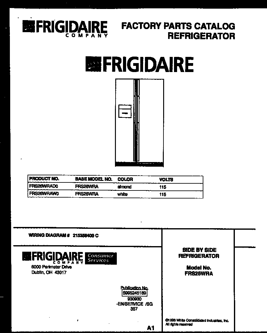 Frigidaire FRS26WRAD0 front cover diagram