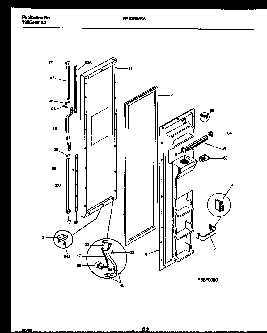 Frigidaire FRS26WRAD0 freezer door parts diagram