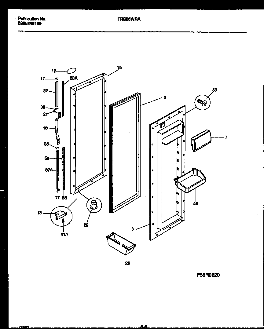 Frigidaire FRS26WRAD0 refrigerator door parts diagram