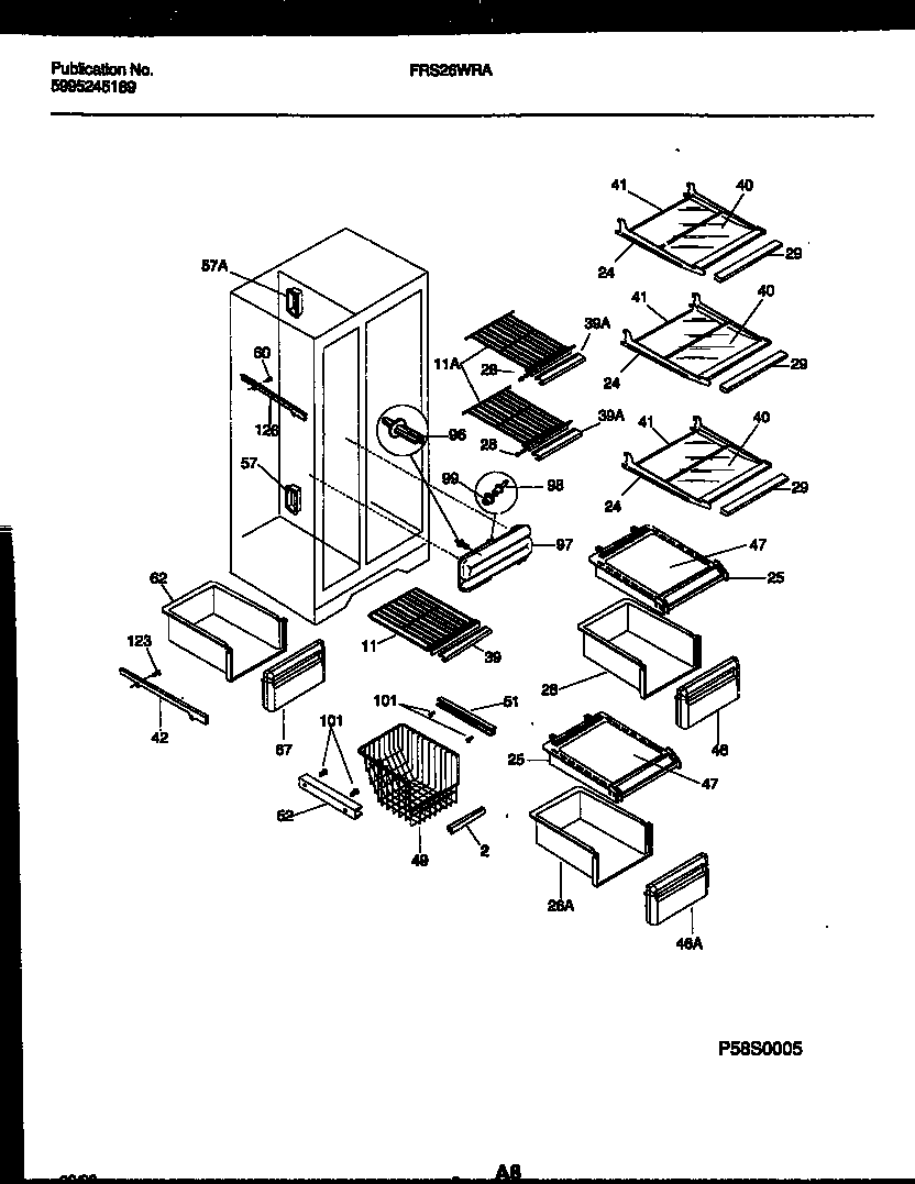 Frigidaire FRS26WRAD0 shelves and supports diagram