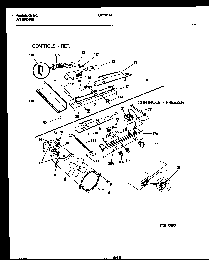 Frigidaire FRS26WRAD0 refrigerator control assembly, damper control assembly and f diagram