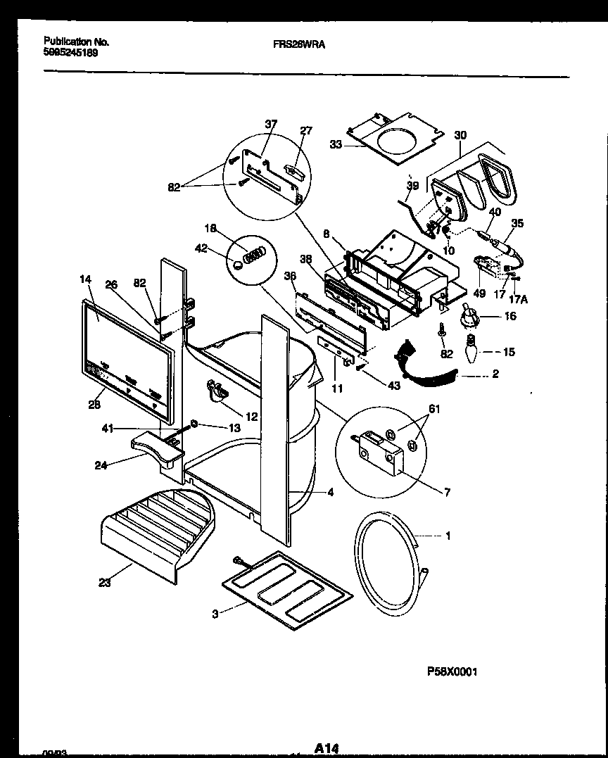 Frigidaire FRS26WRAD0 ice door, dispenser and water tanks diagram