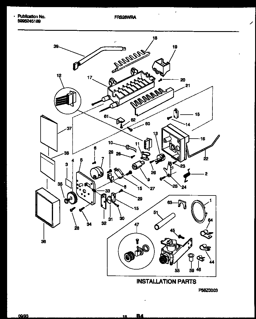 Frigidaire FRS26WRAD0 ice maker and installation parts diagram