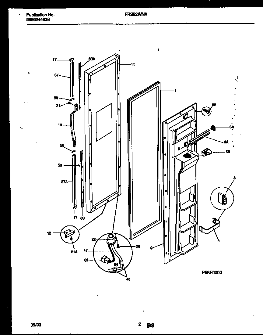 Frigidaire FRS22WNAW1 freezer door parts diagram