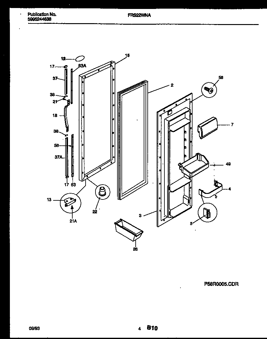 Frigidaire FRS22WNAW1 refrigerator door parts diagram