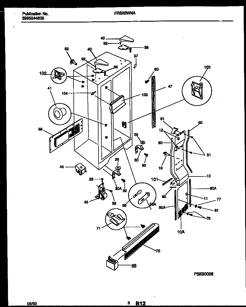 Frigidaire FRS22WNAW1 cabinet parts diagram