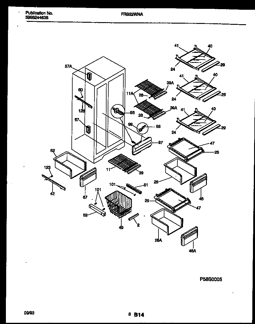 Frigidaire FRS22WNAW1 shelves and supports diagram