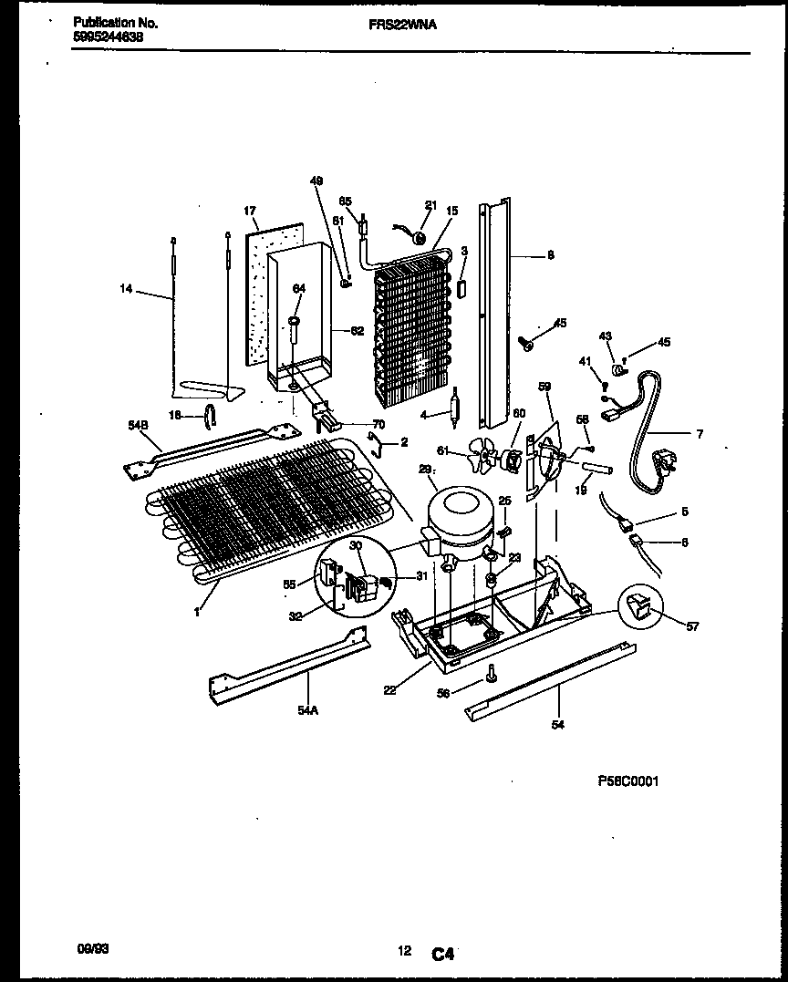 Frigidaire FRS22WNAW1 system and automatic defrost parts diagram