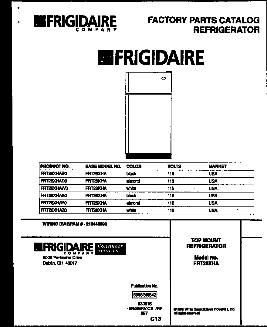Frigidaire FRT26XHAY0 cover diagram