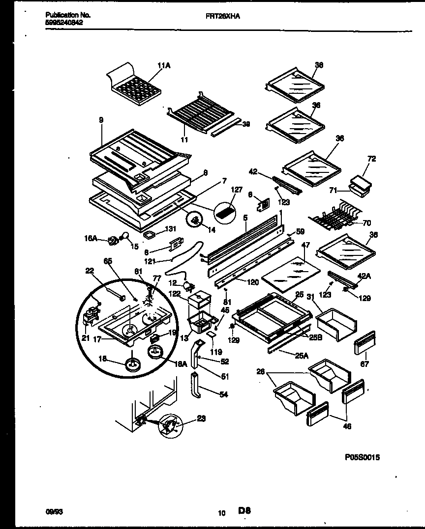 Frigidaire FRT26XHAY0 shelves and supports diagram