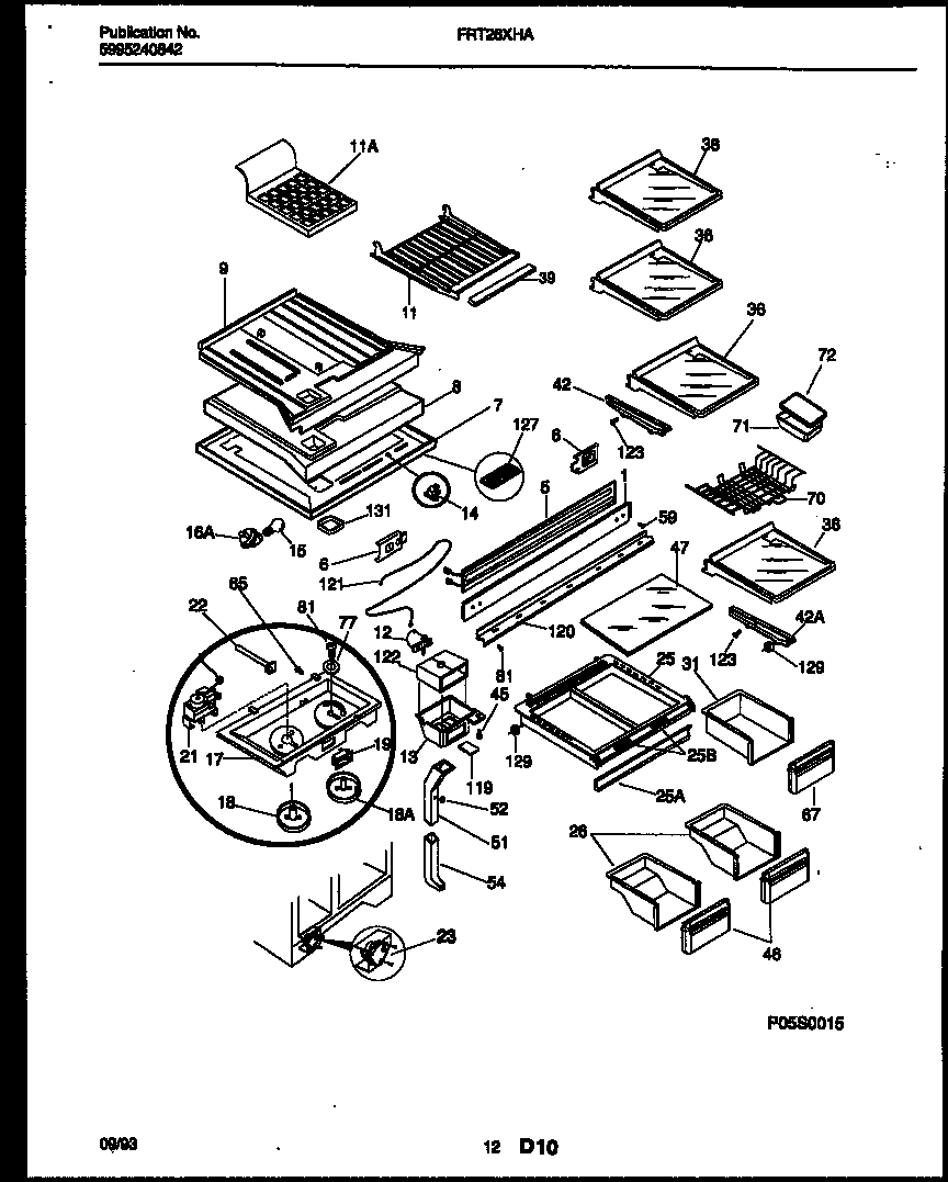 Frigidaire FRT26XHAY0 shelves and supports diagram