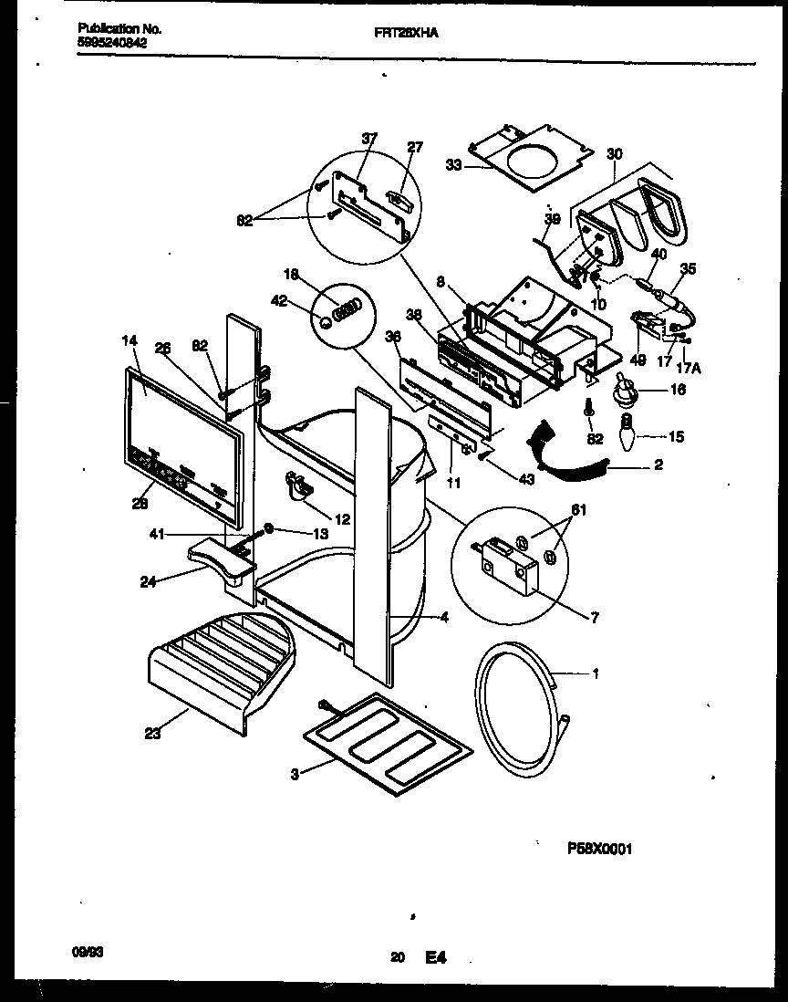Frigidaire FRT26XHAY0 ice door, dispenser and water tanks diagram