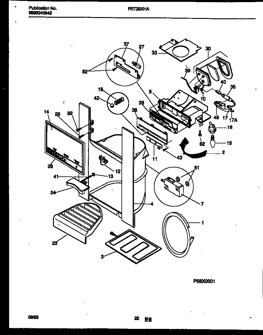 Frigidaire FRT26XHAY0 ice door, dispenser and water tanks diagram