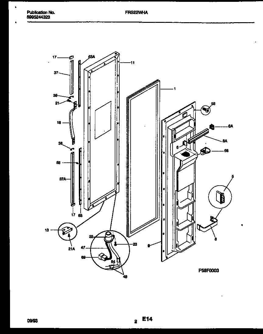 Frigidaire FRS22WHAD0 freezer door parts diagram