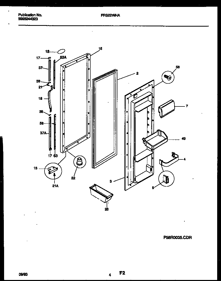 Frigidaire FRS22WHAD0 refrigerator door parts diagram