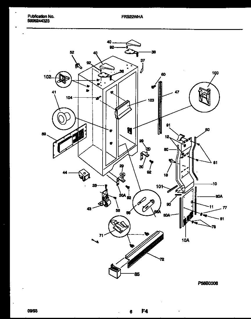 Frigidaire FRS22WHAD0 cabinet parts diagram