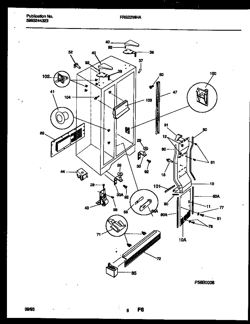 Frigidaire FRS22WHAD0 cabinet parts diagram