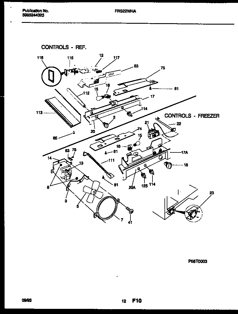 Frigidaire FRS22WHAD0 refrigerator control assembly, damper control assembly and f diagram