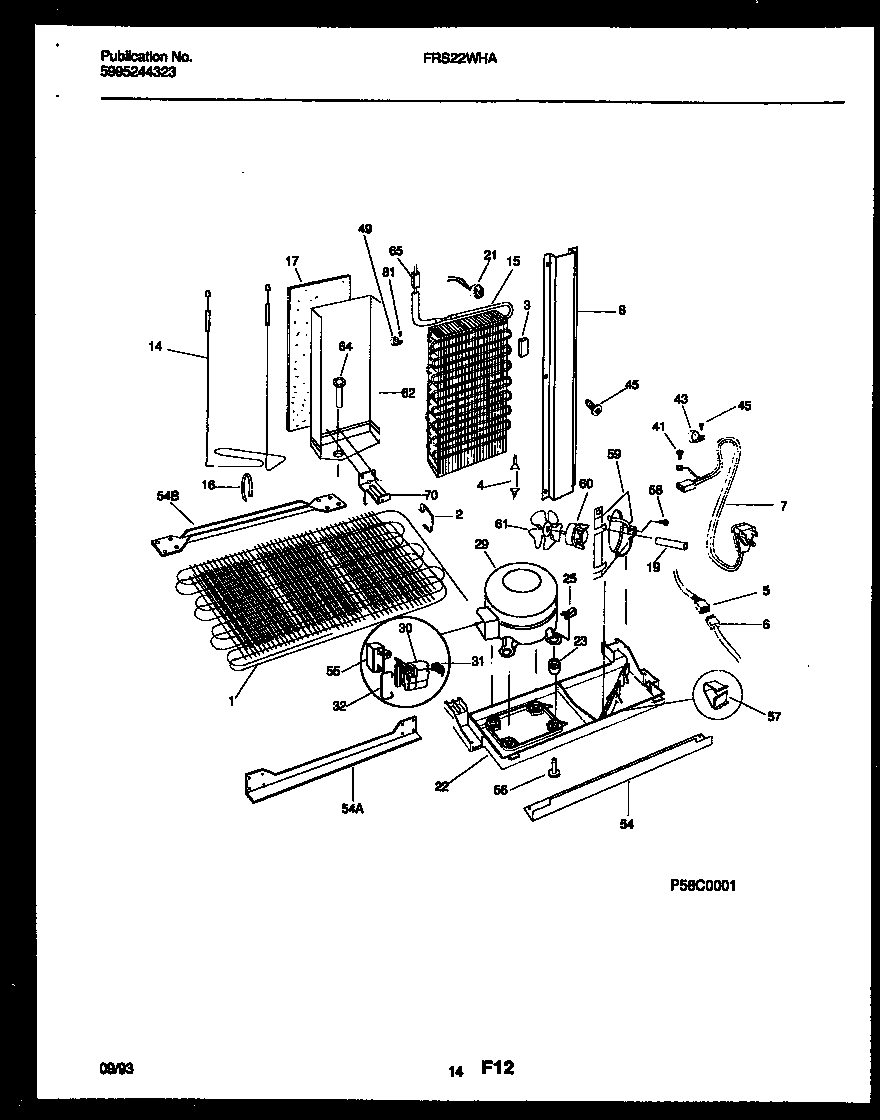 Frigidaire FRS22WHAD0 system and automatic defrost parts diagram
