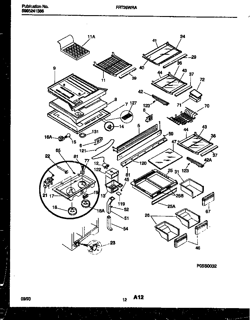 Frigidaire FRT26WRAB0 shelves and supports diagram