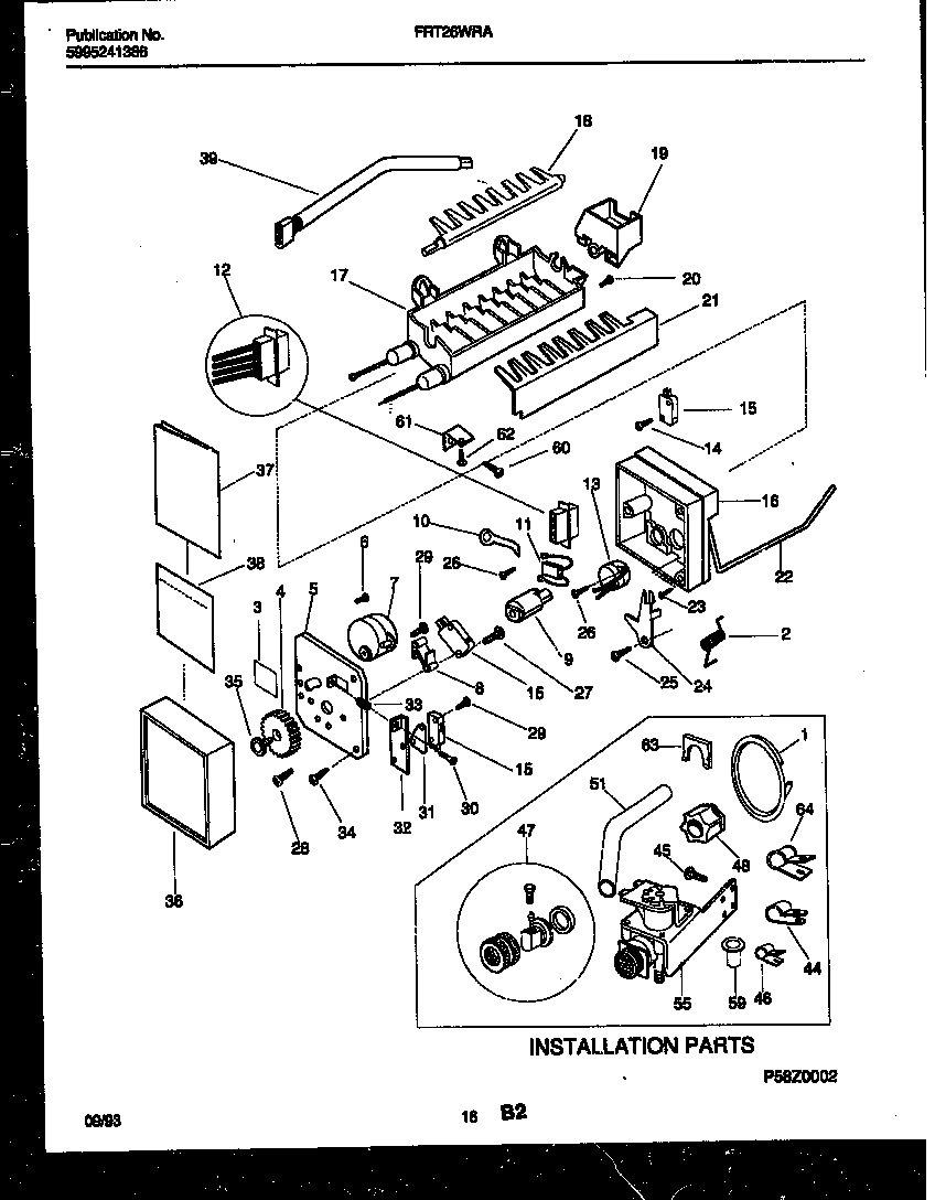 Frigidaire FRT26WRAB0 ice maker and installation parts diagram
