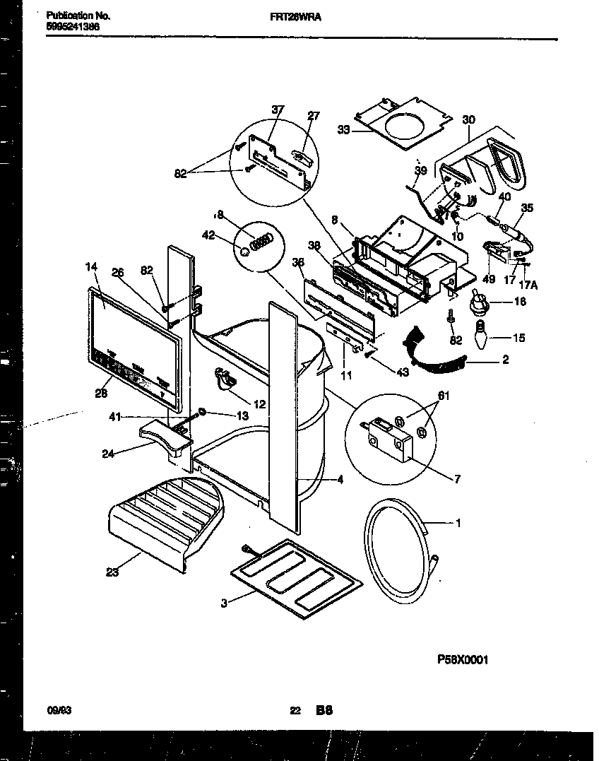 Frigidaire FRT26WRAB0 ice door, dispenser and water tanks diagram