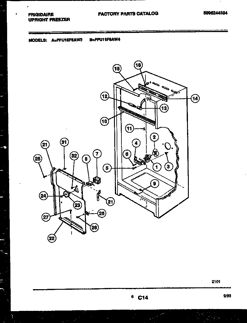 Frigidaire FFU16F6AW3 interior parts diagram