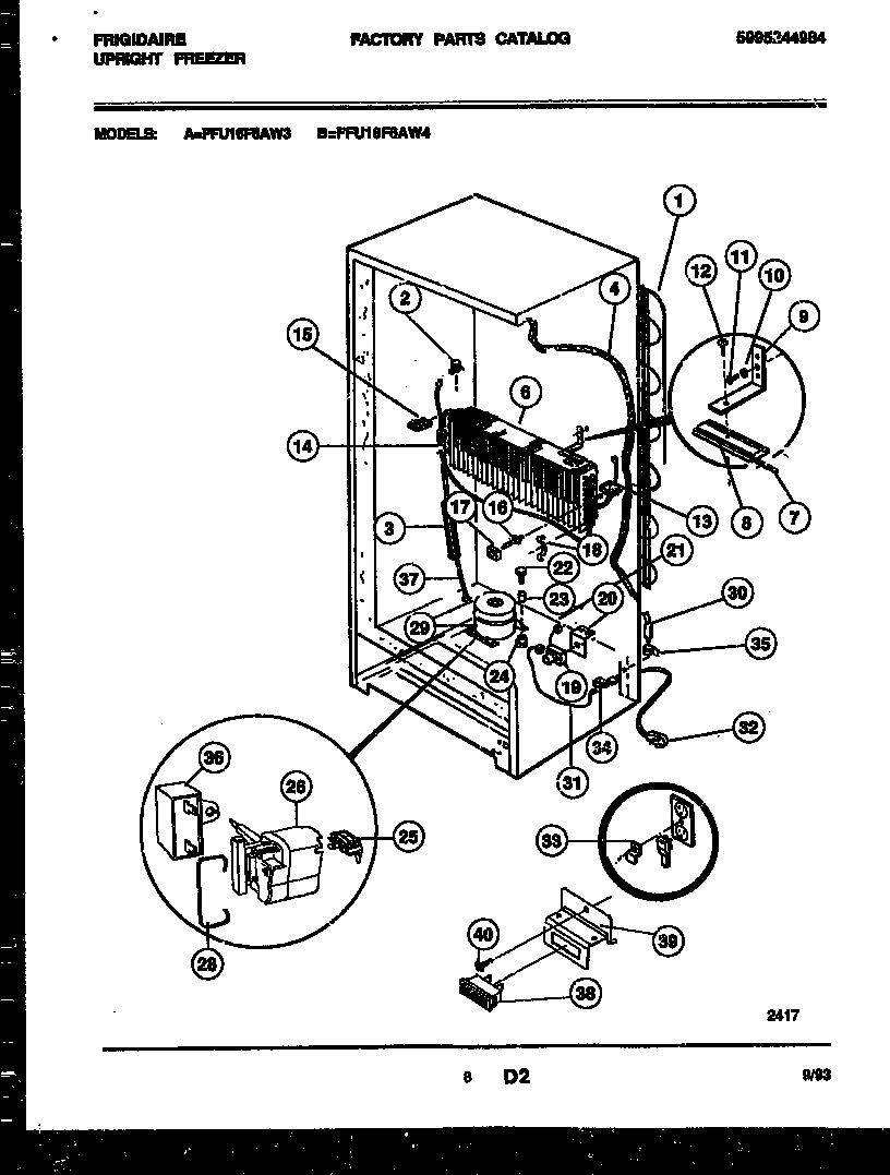 Frigidaire FFU16F6AW3 system and automatic defrost parts diagram