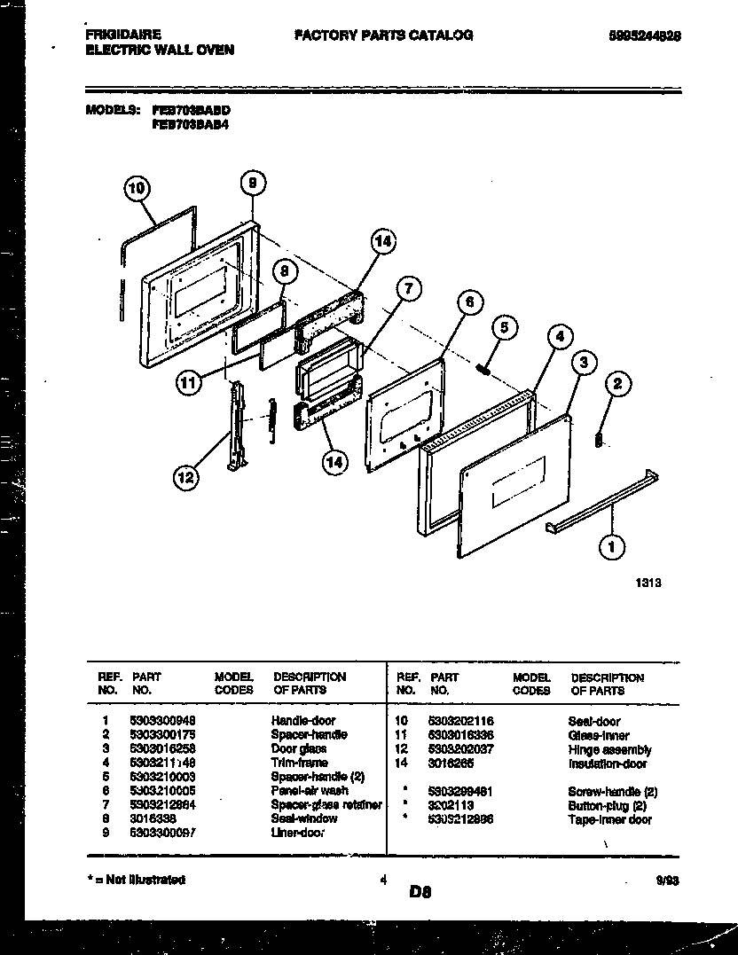 Frigidaire FEB703BABD door parts diagram