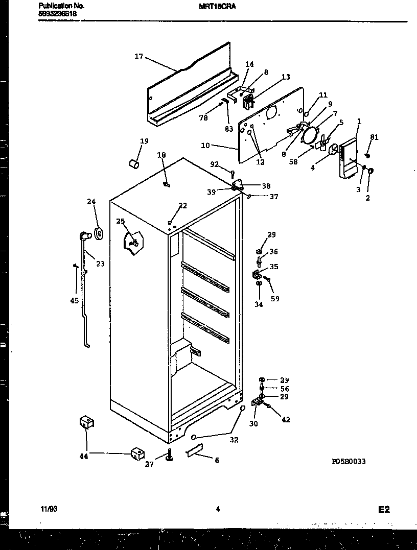 Universal/Multiflex (Frigidaire) MRT15CRAW0 cabinet parts diagram