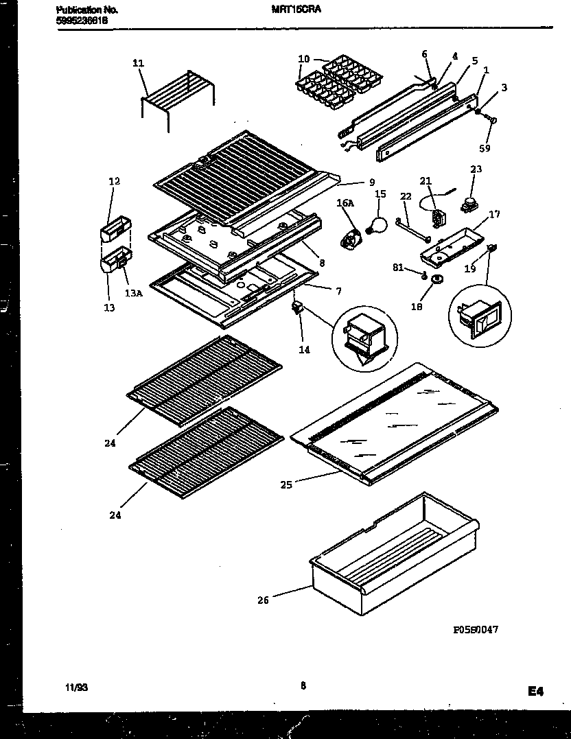 Universal/Multiflex (Frigidaire) MRT15CRAW0 shelves and supports diagram