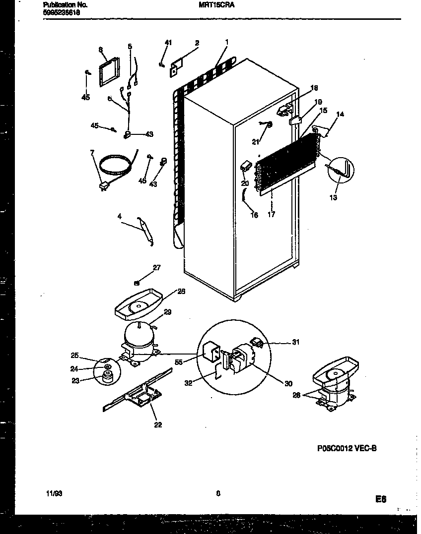 Universal/Multiflex (Frigidaire) MRT15CRAW0 system and automatic defrost parts diagram