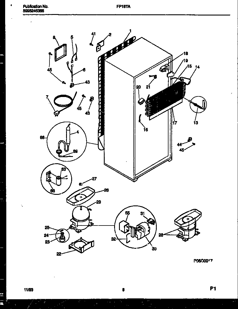 Frigidaire FP18TAL0 system and automatic defrost parts diagram