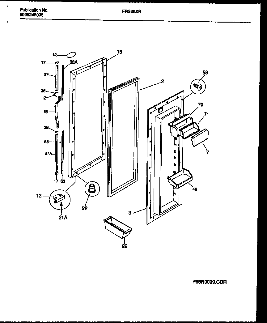 Frigidaire FRS26XRAB0 refrigerator door parts diagram