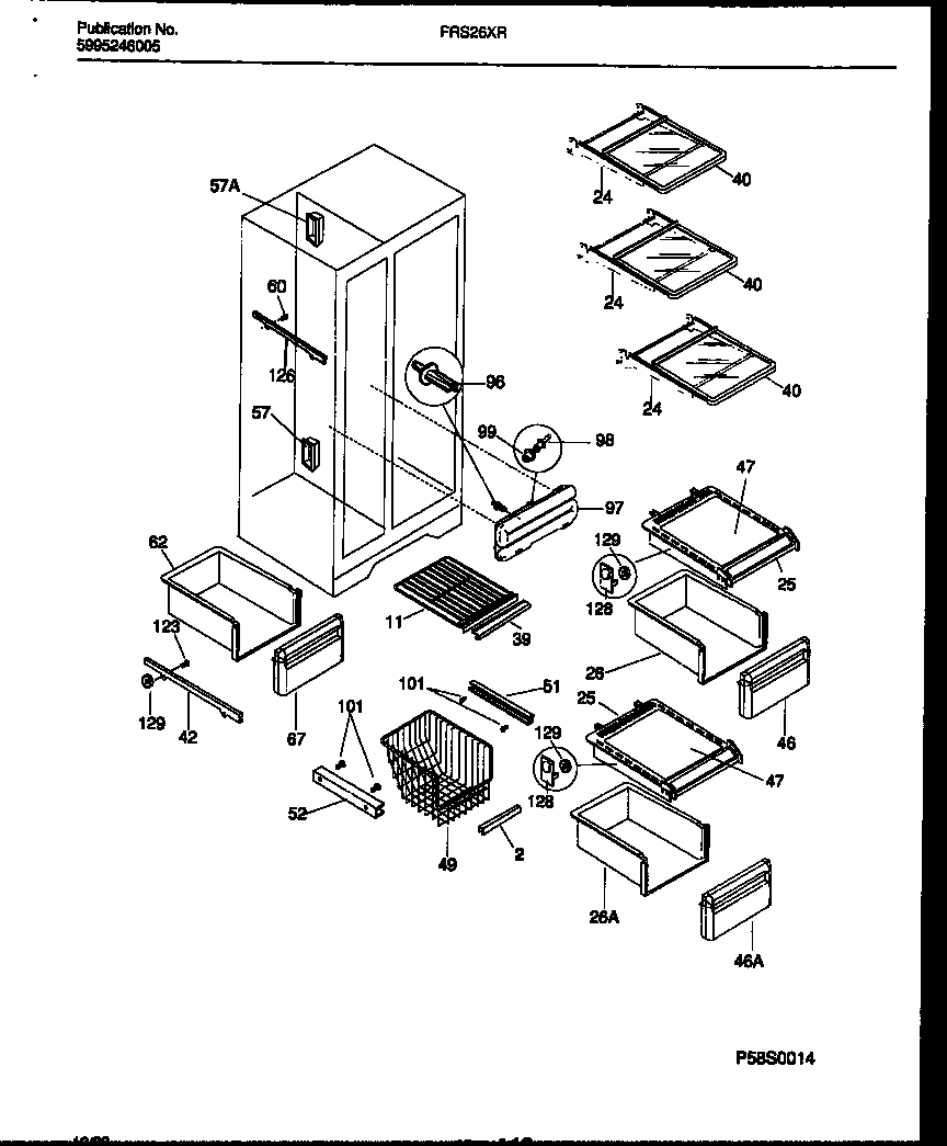 Frigidaire FRS26XRAB0 shelves and supports diagram
