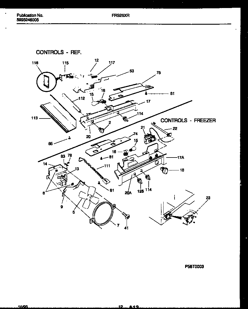 Frigidaire FRS26XRAB0 refrigerator control assembly, damper control assembly and f diagram