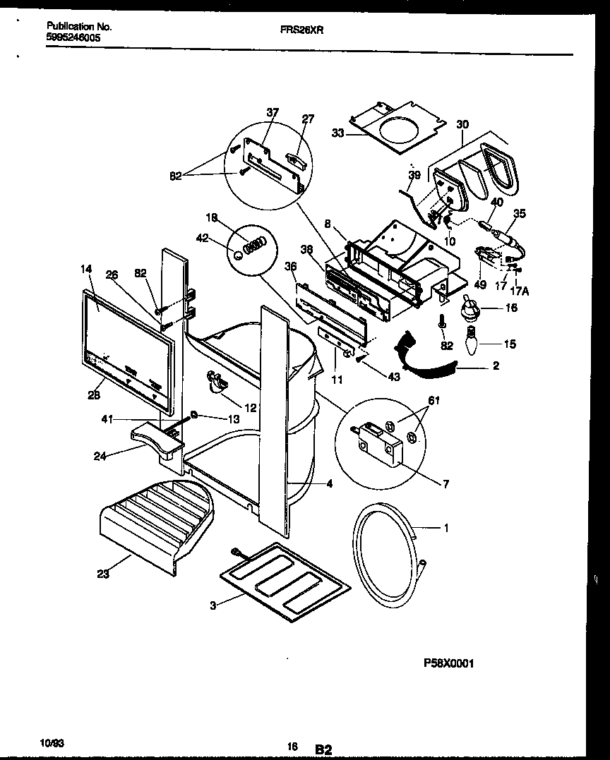 Frigidaire FRS26XRAB0 ice door, dispenser and water tanks diagram
